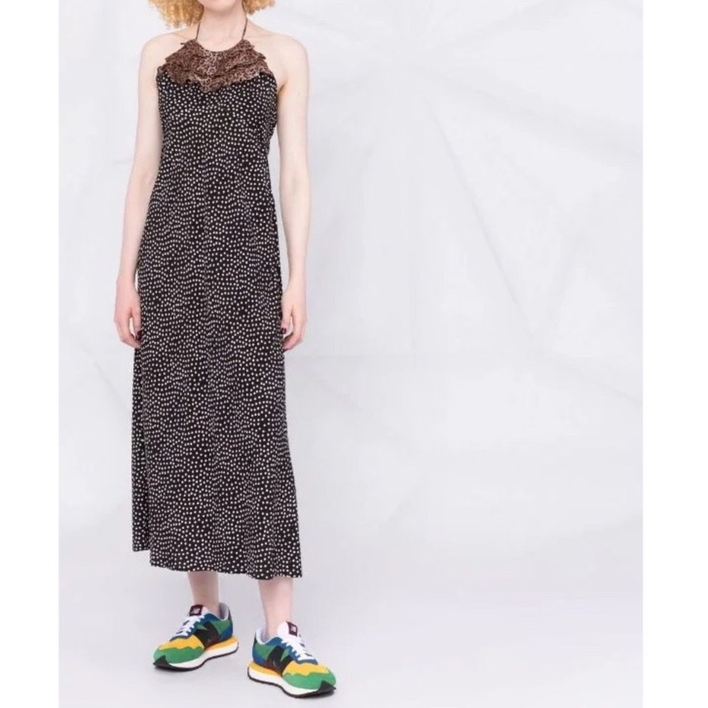 Rixo Sage Leopard & Dot Sleeveless Halter Midi Dress With Ruffles Size XL